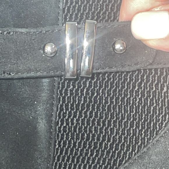 Blondo Liberata Black Suede Waterproof Wedge Ankle Boots Sz 8 Mid Heel Booties - Picture 12 of 13